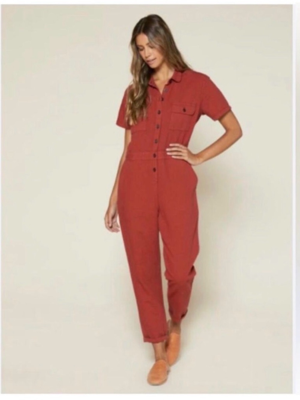 Outerknown S.E.A. Organic Cotton/Linen Jumpsuit Romper in Rust Small Petite